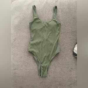 Small green ribbed high rise one piece aerie